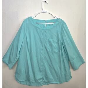 Soft Surroundings‎ Light Blue Tunic Top Size L Lagenlook 3/4 Sleeve Tencel